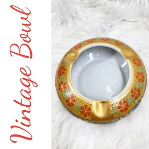 Asian Inspired Gold Floral Decorative Bowl Catchall Dish – Cloisonné Style‎
